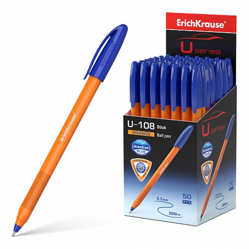 Ручка шариковая ErichKrause® U-108 Orange Stick 1.0, Ultra Glide Technology, цвет чернил синий (в ко